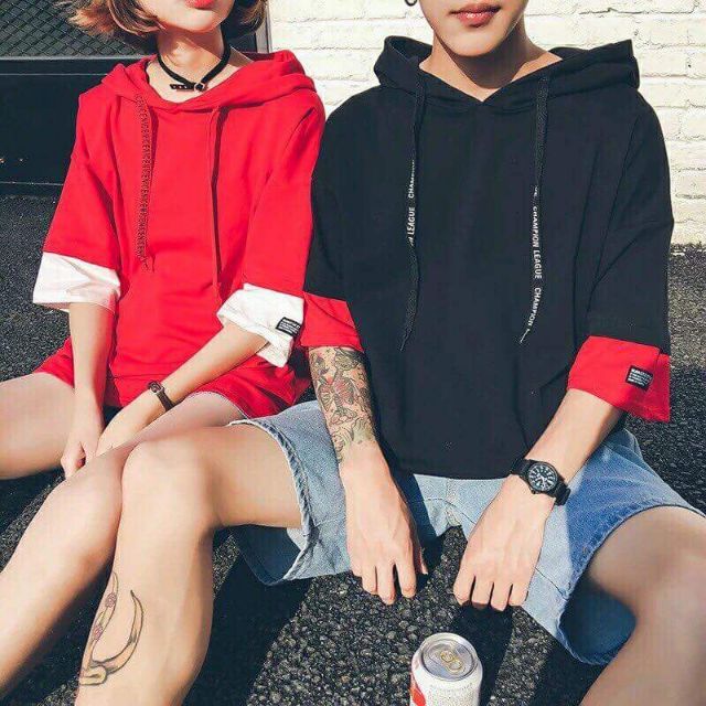 Áo Hoodie tay lửng phối layer