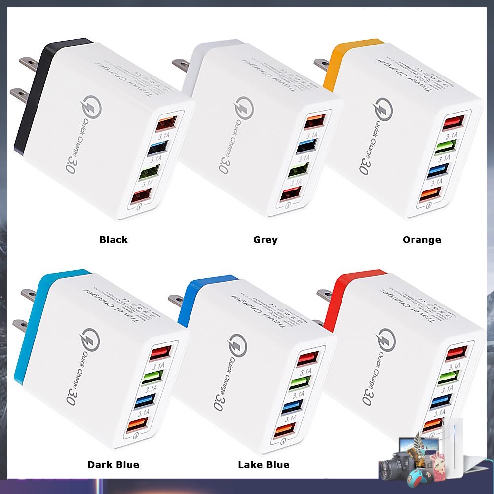 Củ sạc nhanh với 4 cổng USB màu sắc