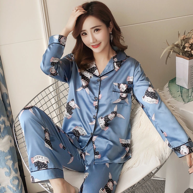 Bộ quần áo lụa lạnh dài tay phong cách thu đông thời trang Hàn Quốc gợi cảm size S-5XL cho nữ