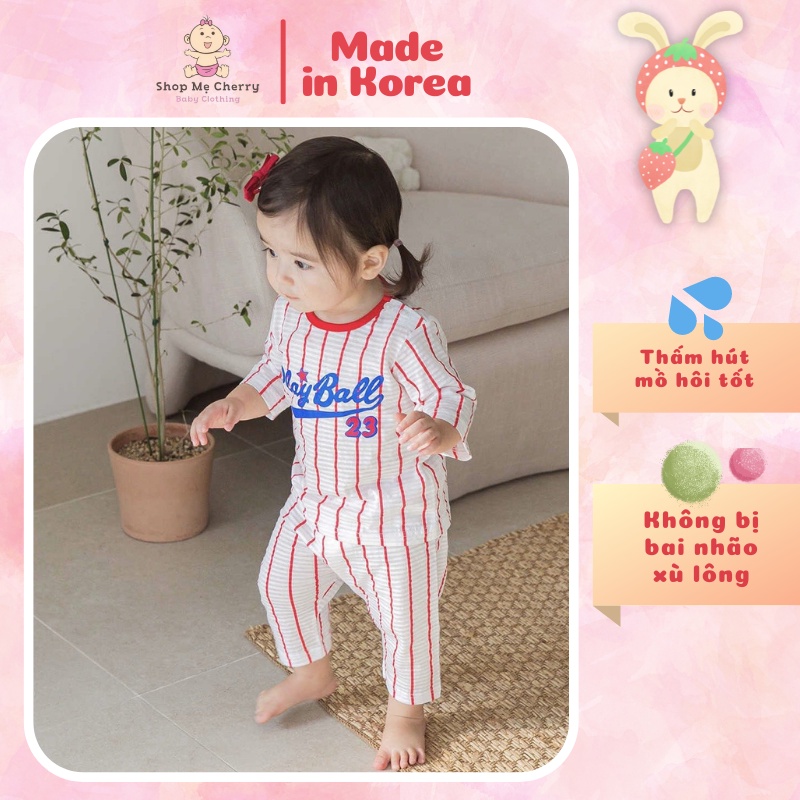 Bộ Lửng Cao Cấp Bé Gái Nội Địa Hàn Quốc, Của Hãng Cordii, Chất Cotton giấy Organic, Mẫu Sọc Đỏ