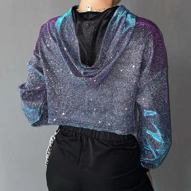 ✨ Áo hoodie croptop có mũ ánh nhũ phản quang lấp lánh dancer bling bling | BigBuy360 - bigbuy360.vn
