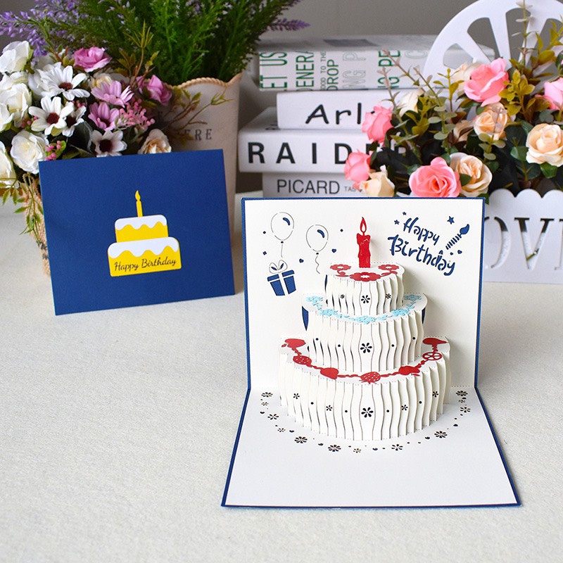 Thiệp chúc mừng sinh nhật họa tiết nổi 3D nhiều màu sắc dễ thương Happy Birthday handmade