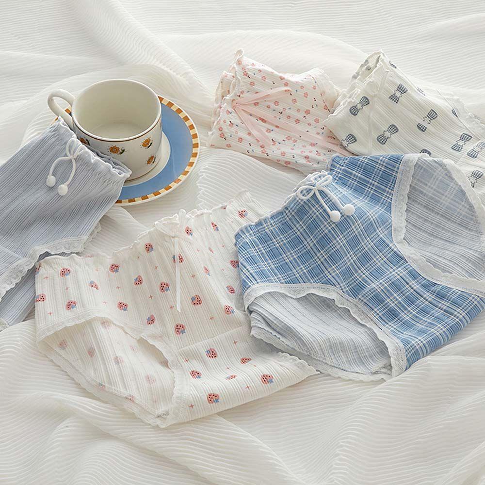 Quần Lót Cotton Lưng Vừa Họa Tiết Hoạt Hình Thắt Nơ Xinh Xắn Cho Nữ