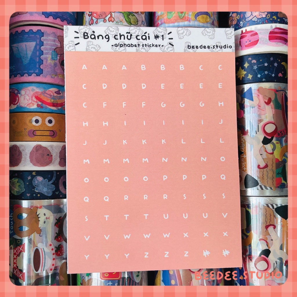 Tấm sticker bộ chữ màu hồng pastel | Hàng độc quyền Beedee.studio |