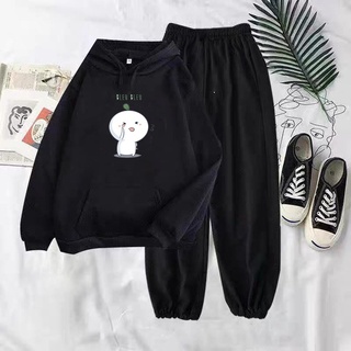 Sét bộ áo Hoodie hạt mầm Leuleu + quần bom đen, Áo nỉ chất đẹp không xù, rộng rãi thoải mái mặc ở nhà và mặc đi chơi