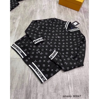 Áo khoác nam bomber vân Lv thời trang, áo bomber Lv chữ nổi 2 lớp nam nữ