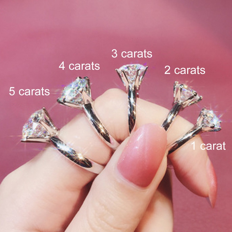 Nhẫn Đính Hôn Bạc Moissanite Đính Đá Kim Cương Cổ Điển