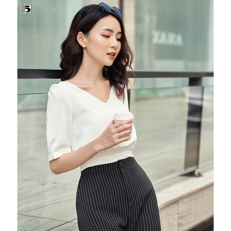 Áo sơ mi kiểu nữ cổ tim croptop dây thắt eo lưng Twentyfive N171