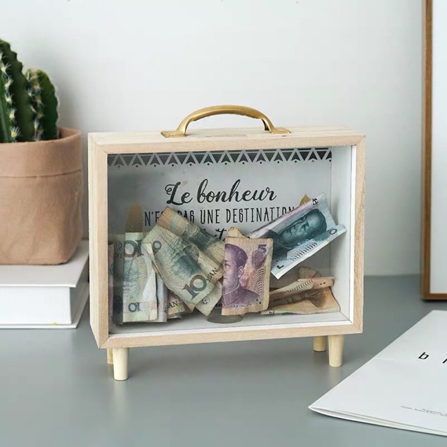 Hộp tiết kiệm gỗ decor