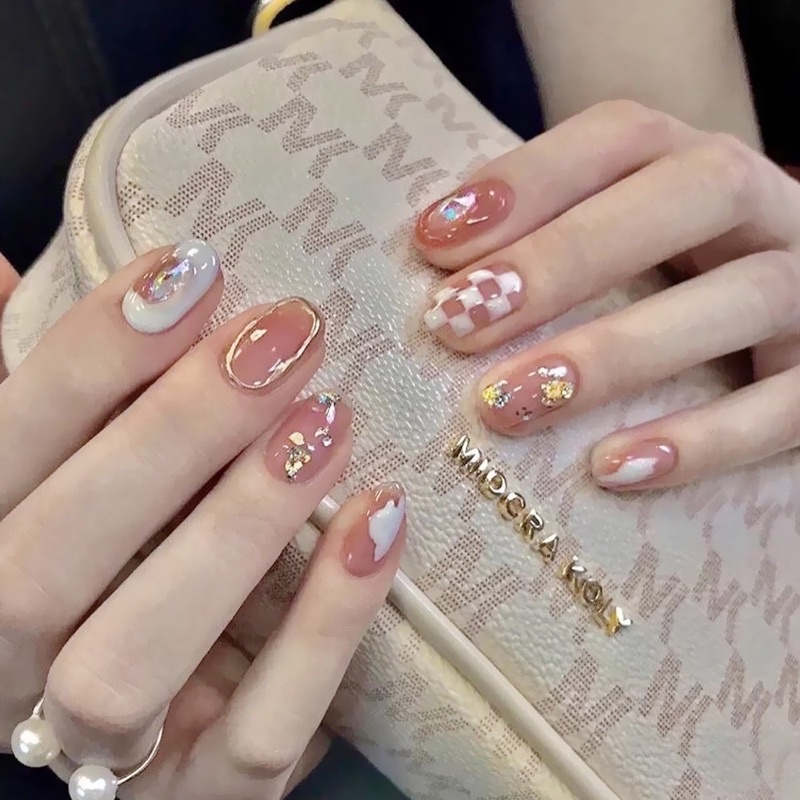 Set 24 móng giả D492 đính đá cao cấp ( Tặng kèm keo và dũa )