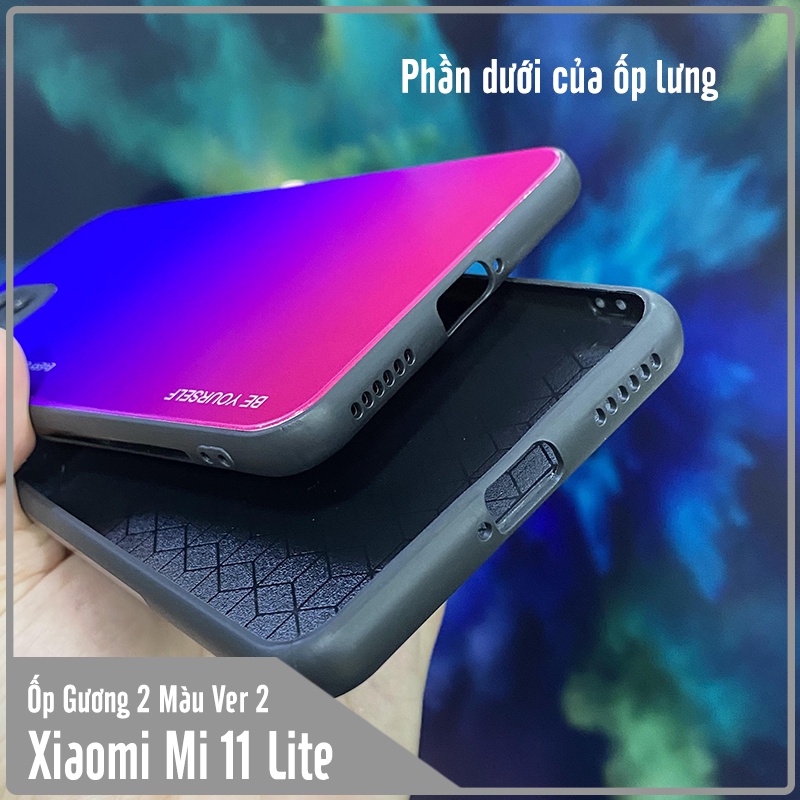 Ốp lưng cho Xiaomi Mi 11 Lite 4G - 5G - NE gương cứng 2 màu Gradient Ver 2 , viền TPU dẻo đen