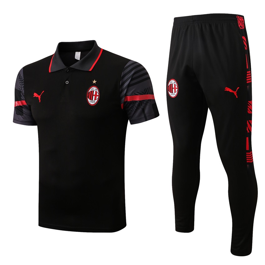 Set Đồ Thể Thao Đá Bóng Ngắn Tay Size S-2XL Bằng polyester Màu Đen Thời Trang Mùa Hè 2022-23 ac Cho Nam