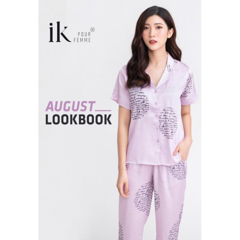 Bộ mặc nhà IK Pijama áo ngắn tay quần dài lụa 0219 Giá 488.000đ