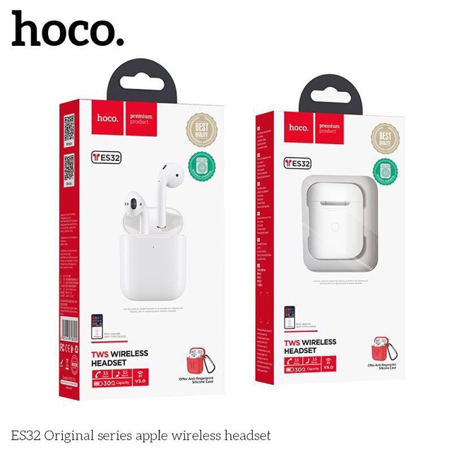 Tai nghe bluetooth Hoco ES32 hỗ trợ sạc không dây - chống nước- tặng kèm bao da