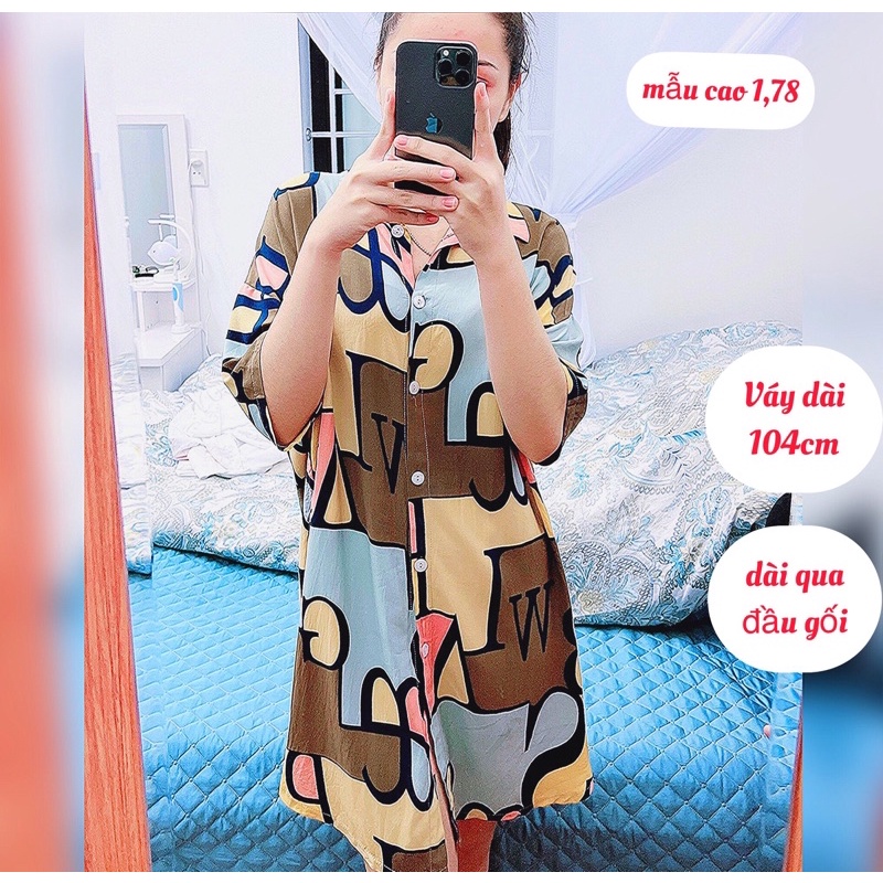 (Sẵn) Váy sơ mi lanh mềm mịn, nhẹ mát, nhiều hoạ tiết
