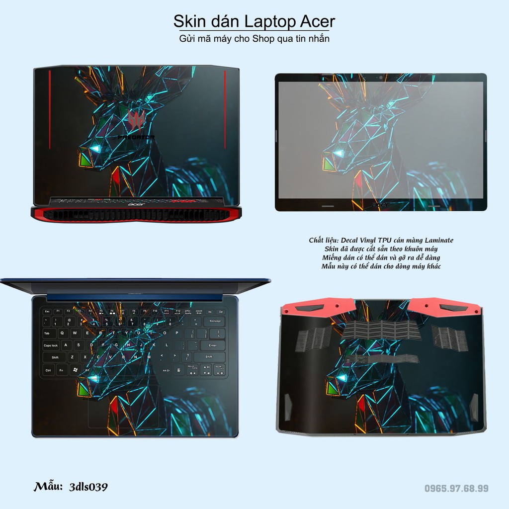 Skin dán Laptop Acer in hình 3D Green (inbox mã máy cho Shop)