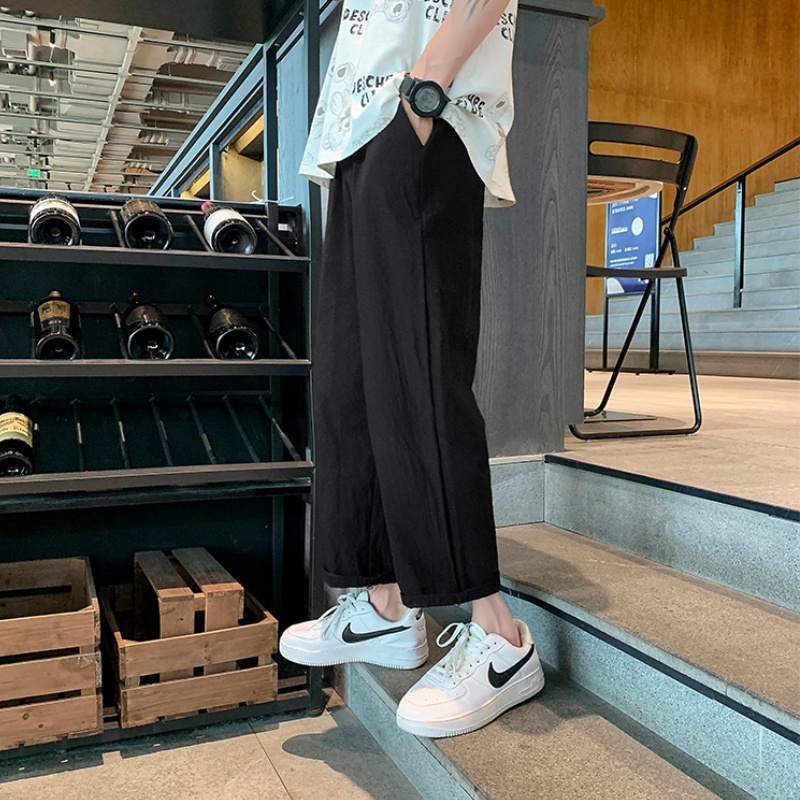 ✦ AFFLIGA ✦Quần dài ống rộng dáng thẳng vải cotton và lanh mỏng màu kaki thời trang mùa thu Nhật Bản cho nam size M-2XL