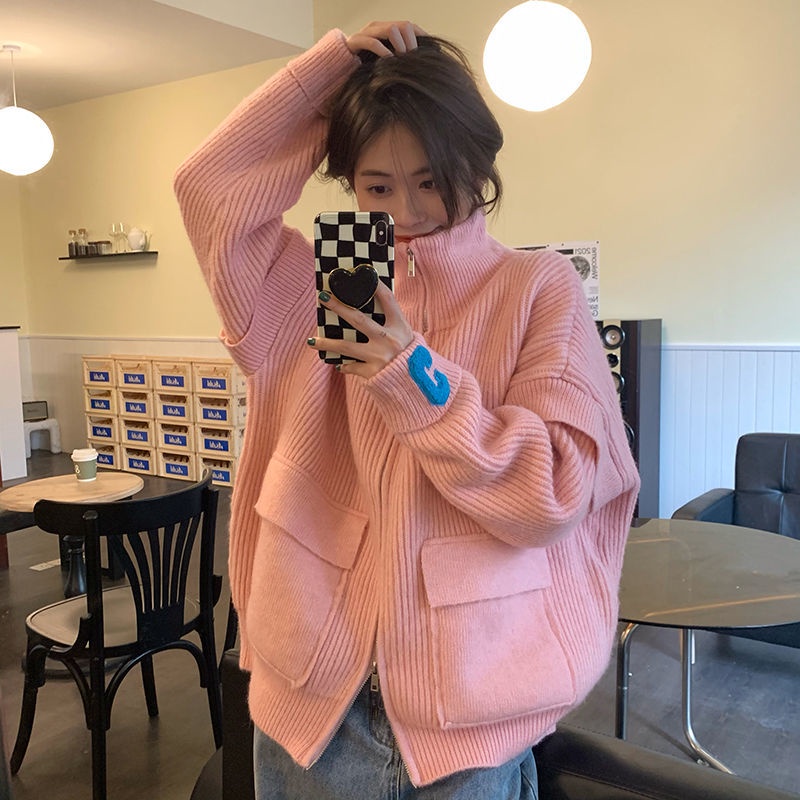 Áo Sweater Dáng Rộng Phối Khóa Kéo Thiết Kế Mới Thời Trang Theo Phong Cách Hàn