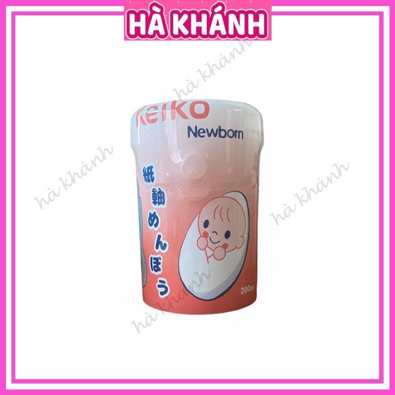 Tăm bông sơ sinh Keiko Newborn, tăm bông kháng khuẩn đầu tăm siêu nhỏ, thân giấy an toàn cho bé hộp 200 que