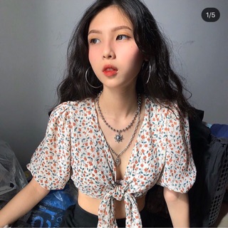 ÁO CROP HOA CỘT NƠ NGỰC (KÈM HÌNH THẬT)