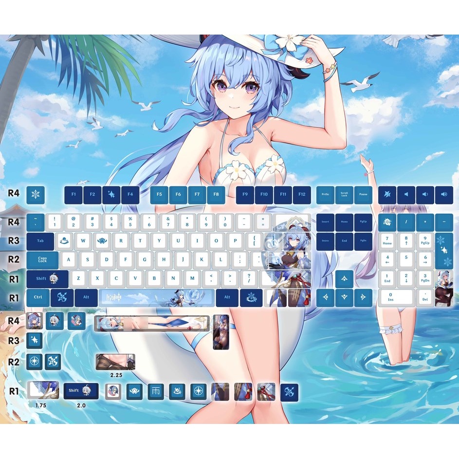 Ganyu Keycap Cherry Profile Genshin Impact Anime PBT Dye Sub Bàn phím cơ học Keycap