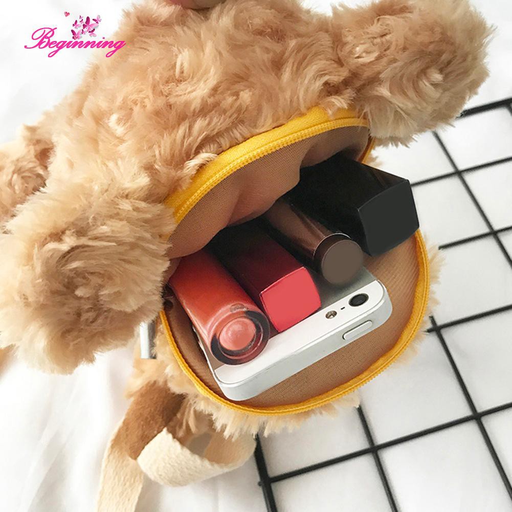 Túi đeo chéo giả lông hình gấu dễ thương cho nữ