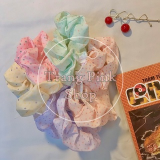 Dây buộc tóc, Dây cột tóc Scrunchies họa tiết 2021 Hot Trang Pink Shop