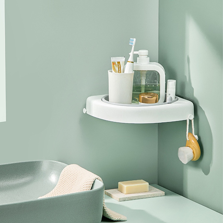 Kệ để đồ nhà tắm thiết kế sang trọng, xoay 360 kèm miếng dính dán tường chắc chắn