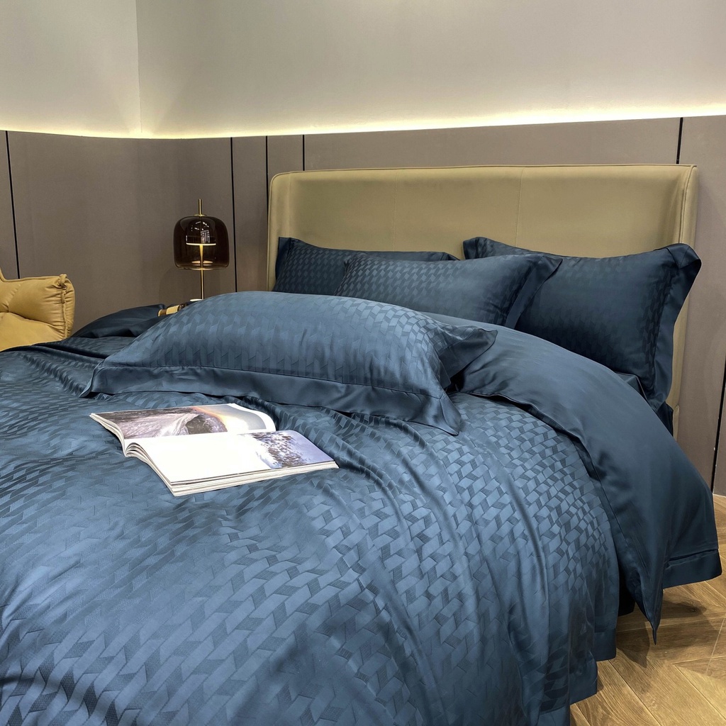 Bộ chăn ga gối 4 món 100%Tencel 120s cao cấp, họa tiết Hình thoi với kiểu dệt Jacquard sang trọng, chất liệu mềm mát mịn