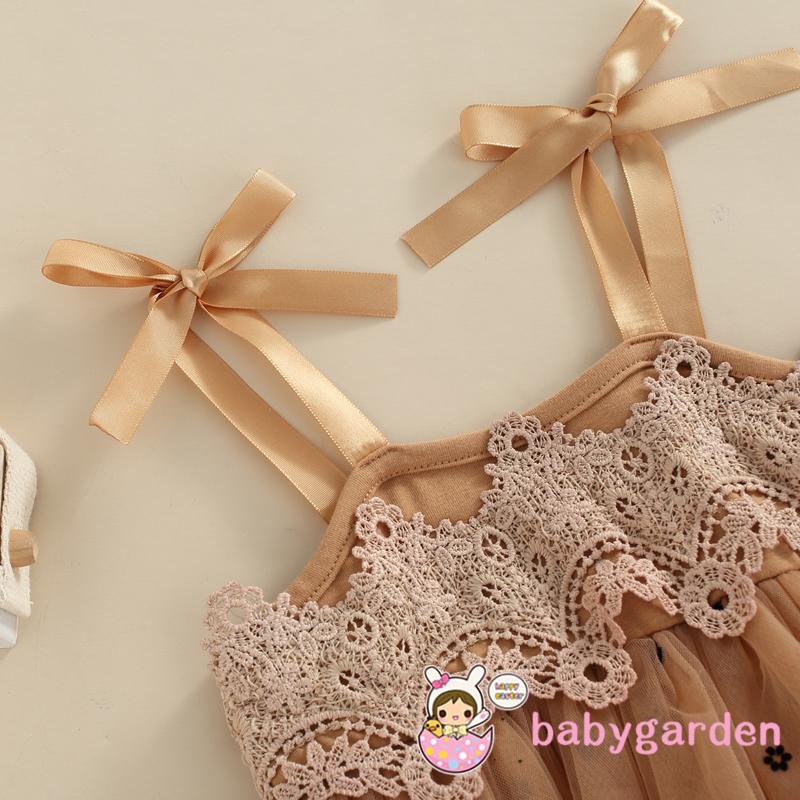 Bộ Áo Liền Quần Hai Dây Phối Ren In Hoa Dành Cho Bé Gái 0-24 Tháng Tuổi