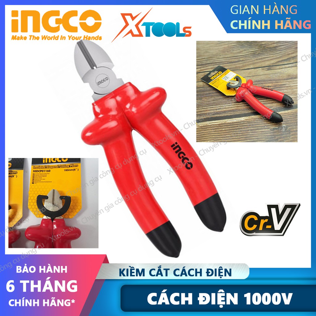 Kìm cắt cách điện 1000V INGCO 6inch kềm cắt cách điện thép C-rV siêu bền cứng cắt tuốt dây điện kháng điện cao thế 1kV