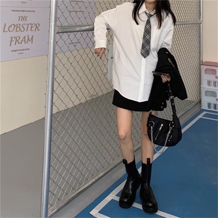 New fashion women's white long-sleeved bow tie shirt 2021