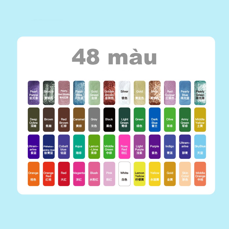 Màu Nước GiorGione Mix Màu Nhũ 36/48 Màu Cao Cấp