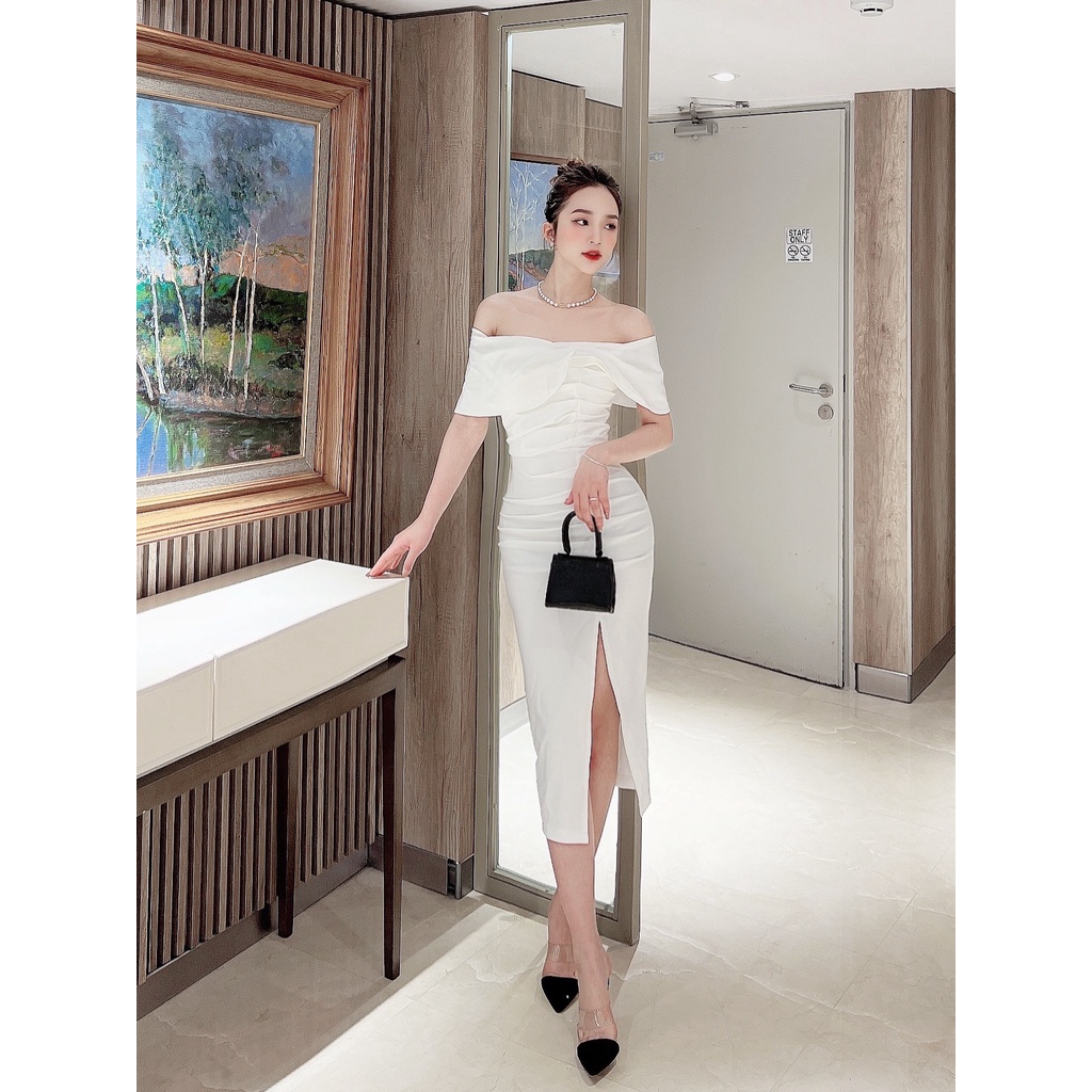 Đầm Body Trễ Vai Thời Trang Tôn Dáng Xẻ Trước