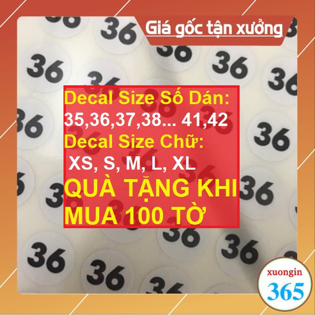 630 miếng Tem size nhãn số dán (5 Tờ ) - Decal Số size 34,35,36.. 42 giày dép quần áo ( Quà tặng mua 100 Tờ)