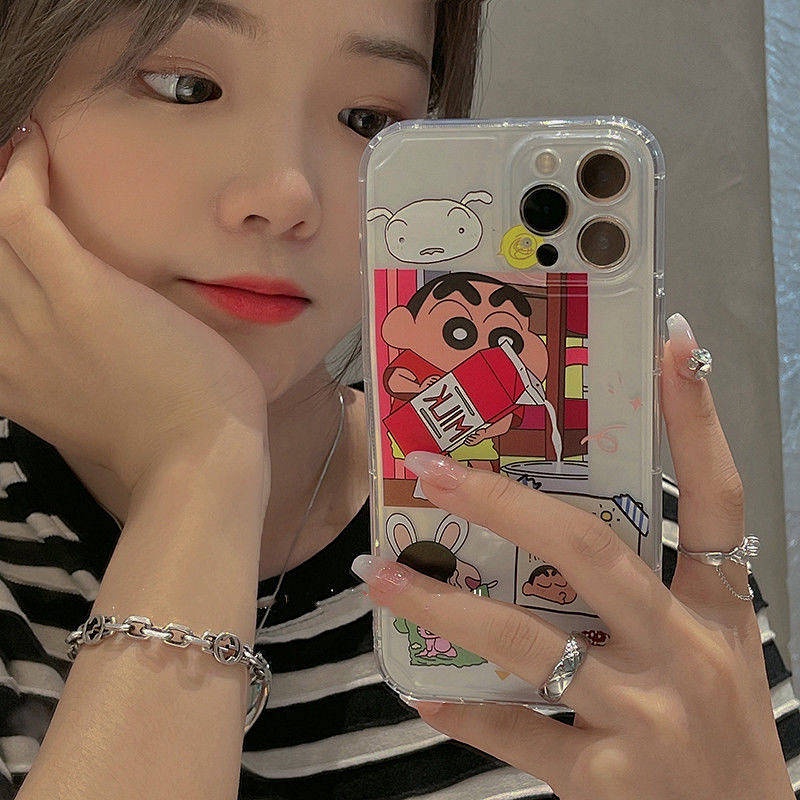 Dilireba Same Style Crayon Xiaoxin Iphone13 Phone Case Xsmax Transparent XR Cartoon 78plus All-Inclusive ijAA