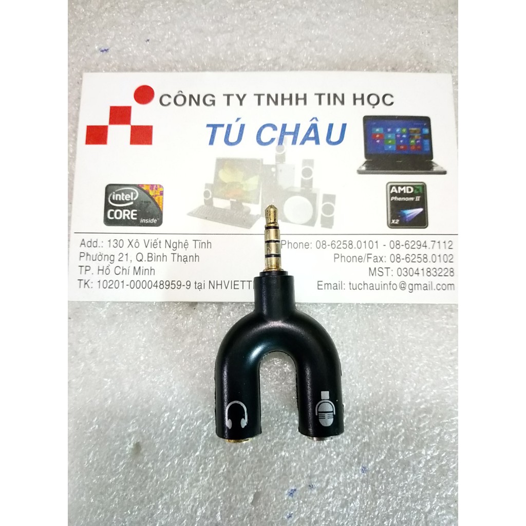 Đầu chuyển âm thanh 1 đầu_4 điểm cực_ra 2 lổ 3.5mm âm_3 điểm cực_ cho Mic&Tai nghe