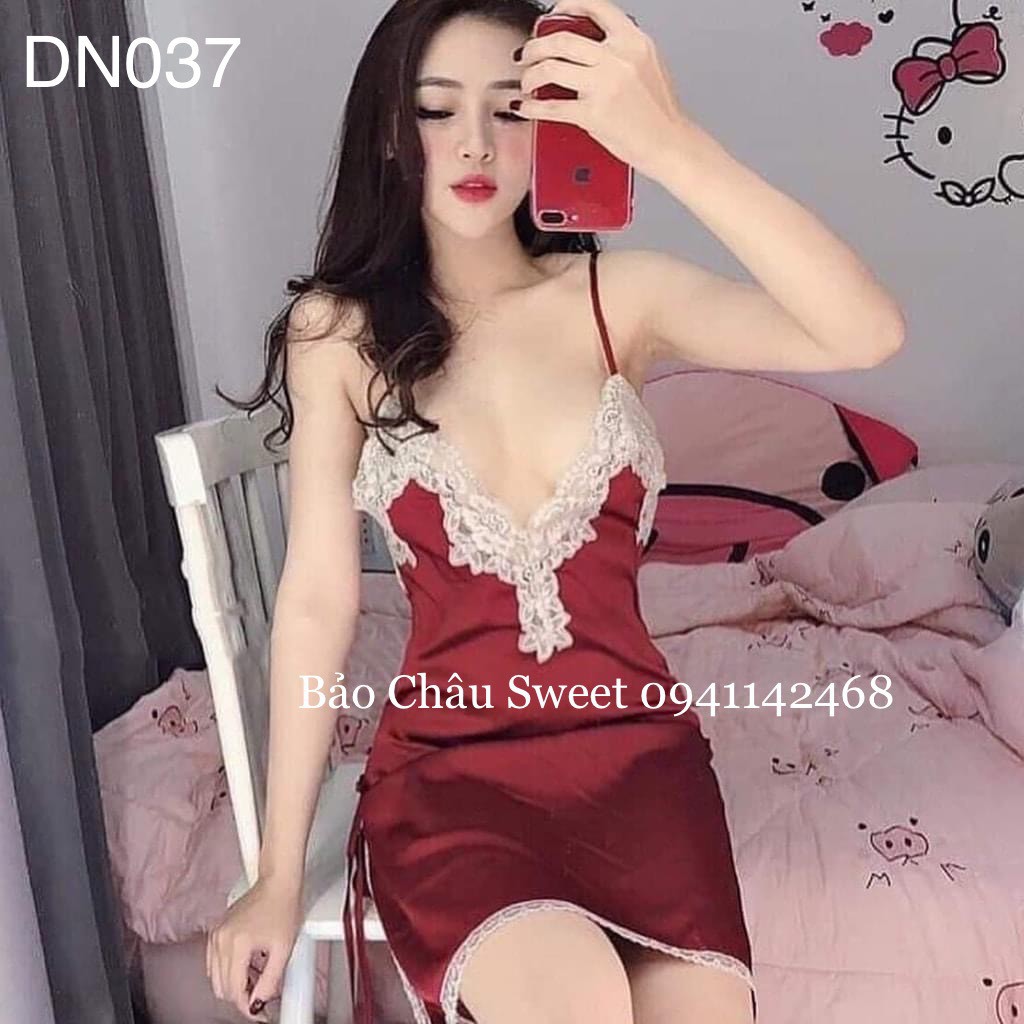 [Mã SMA071008 hoàn 10K xu đơn 0Đ] DN037-váy ngủ lụa xẻ tà (tặng kèm chíp) | BigBuy360 - bigbuy360.vn
