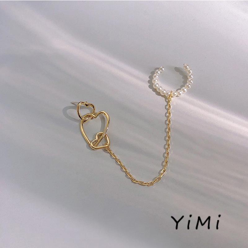 Bông tai kẹp vàng / bạc nữ đính trái tim tua rua