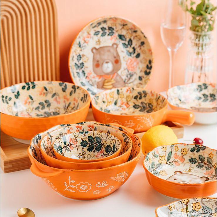 Bộ Chén Dĩa Khay Sứ, Bát Sứ Dễ Thương Gấu Cute Cho Bé
