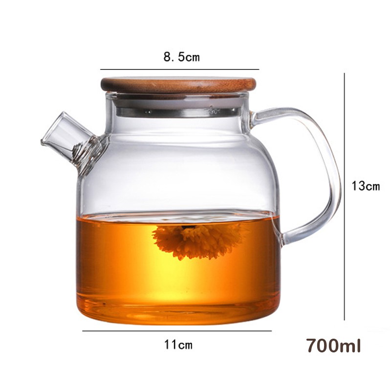 Bình đựng trà thủy tinh nắp gỗ vòi cụt đủ size