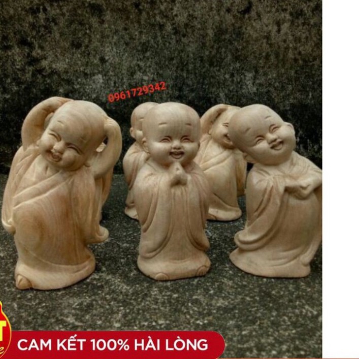 Tượng bộ 3 chú tiểu gỗ xá xị thơm KT 16x6- - HÀNG NỘI ĐỊA - HÀNG CHẤT LƯỢNG NHƯ HÌNH