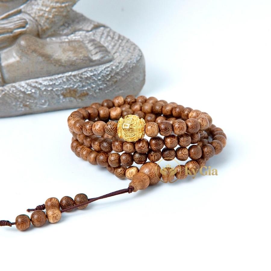 Vòng Tay Trầm Hương Kỳ Gia 8 Li 108 Hạt Charm Chữ Phạn