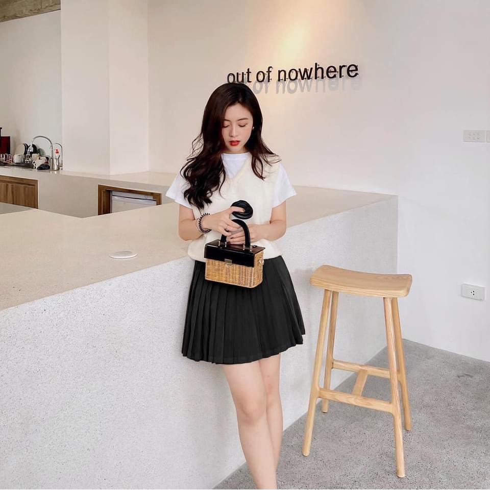 Chân váy xếp ly 2 cúc bên dáng chữ a lưng cao phong cách tennis xòe kiểu xếp li ngắn thời trang