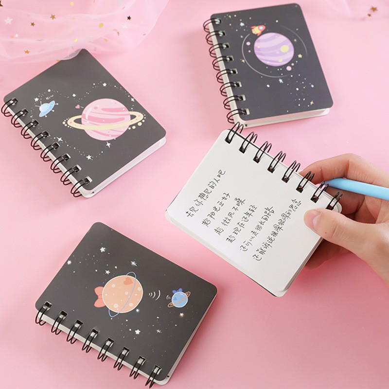 Zhishun dream planet rollover coil Lovely notebook this student portable pocket notebook mini notebook A7 small notebook Spring notebook Cute notebook bookmark paper brochure Blank paper book Coil notebook