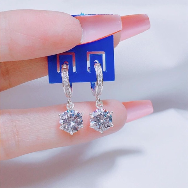 Bông tai nữ THJ - Treo đá ổ sáng đẹp bạc ta bền màu