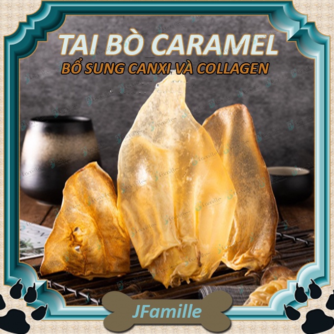 Snack Sạch Răng Miệng JFamille, Tai Bò Vị Caramel, Bổ Sung Canxi, Collagen, Protein, Giảm Stress & Chống Cắn Phá. JF147
