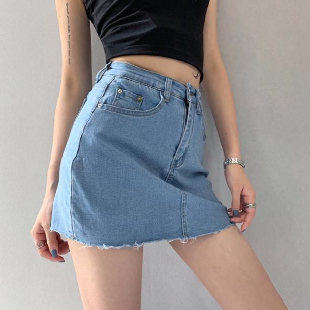 12.12 Xả - Chân Váy Cạp Cao Qua Rốn Có Quần Trong - Quần Váy Jeans Size Đại - Lai Tua Y88 ' 2021 . ᴬ