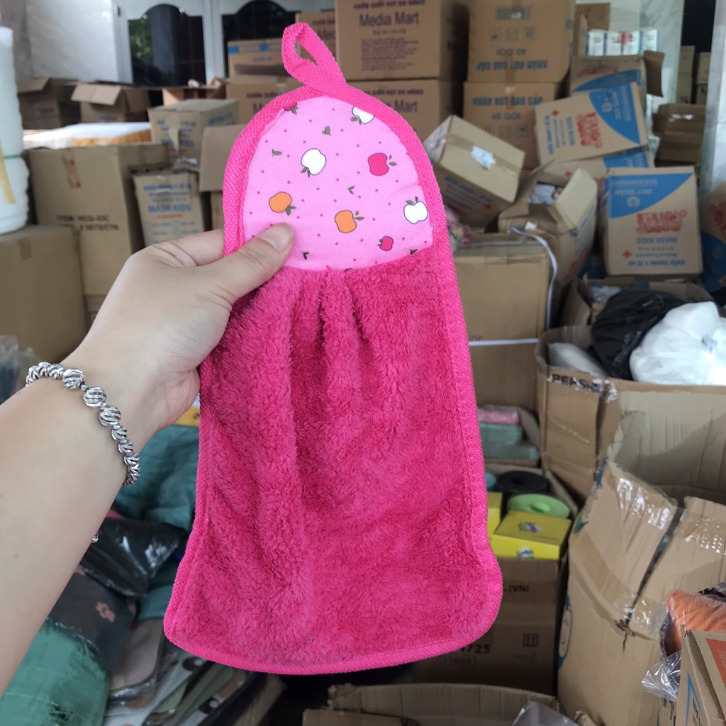 Khăn lau tay nhà bếp dễ thương có móc treo tường cotton thấm hút tốt