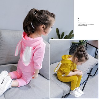 Set  bộ nỉ con thỏ có mũ cho bé gái